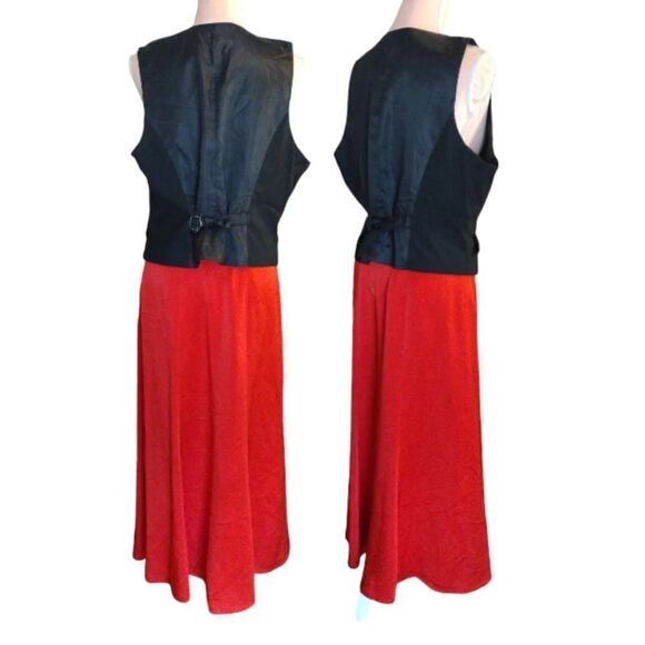 VTG 90s Bright Red Satin Fairycore Grunge Lined Maxi Slip Skirt Size 10 - Picture 8 of 12